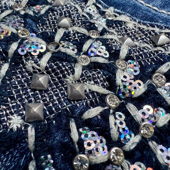 Miss me Jeans size 30 Rhinestone Embellished Pocket Cuffed Capri Bling Low Rise - Picture 6 of 8